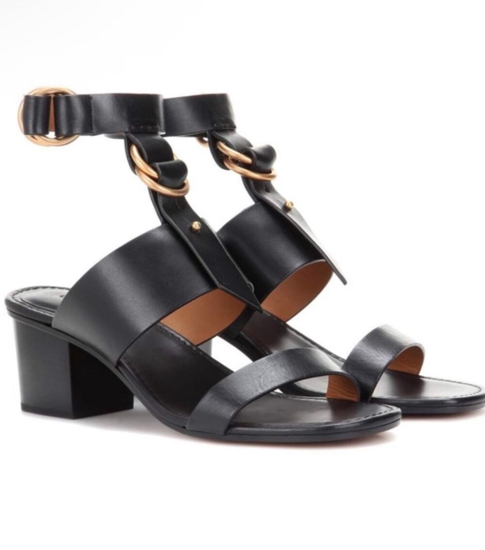 Chloé Black Leather O-Ring Buckle Strappy Sandals Block Heel Kingsley Gladiator